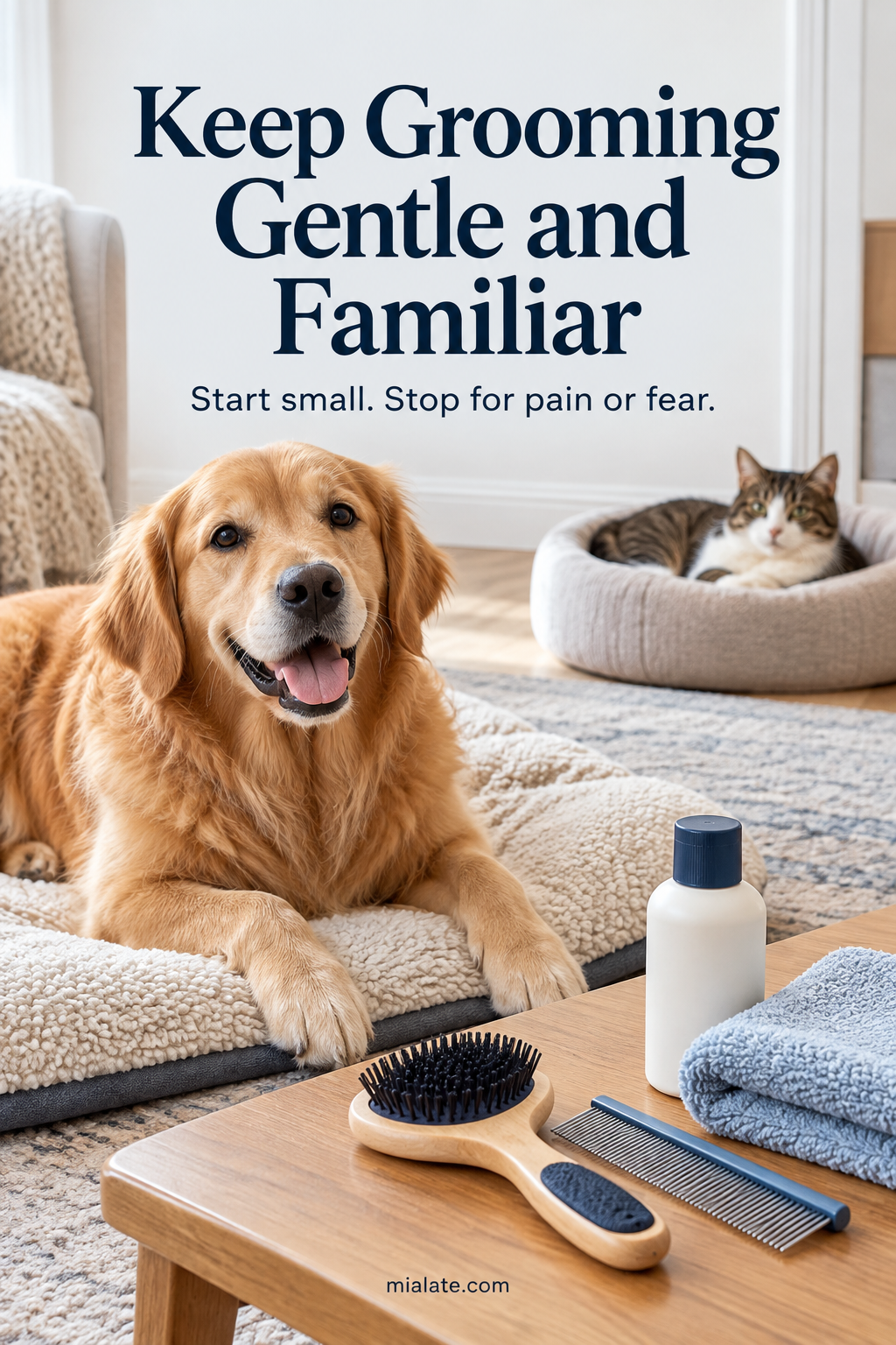AI-created illustration for Keep Grooming Gentle and Familiar — MiaLate