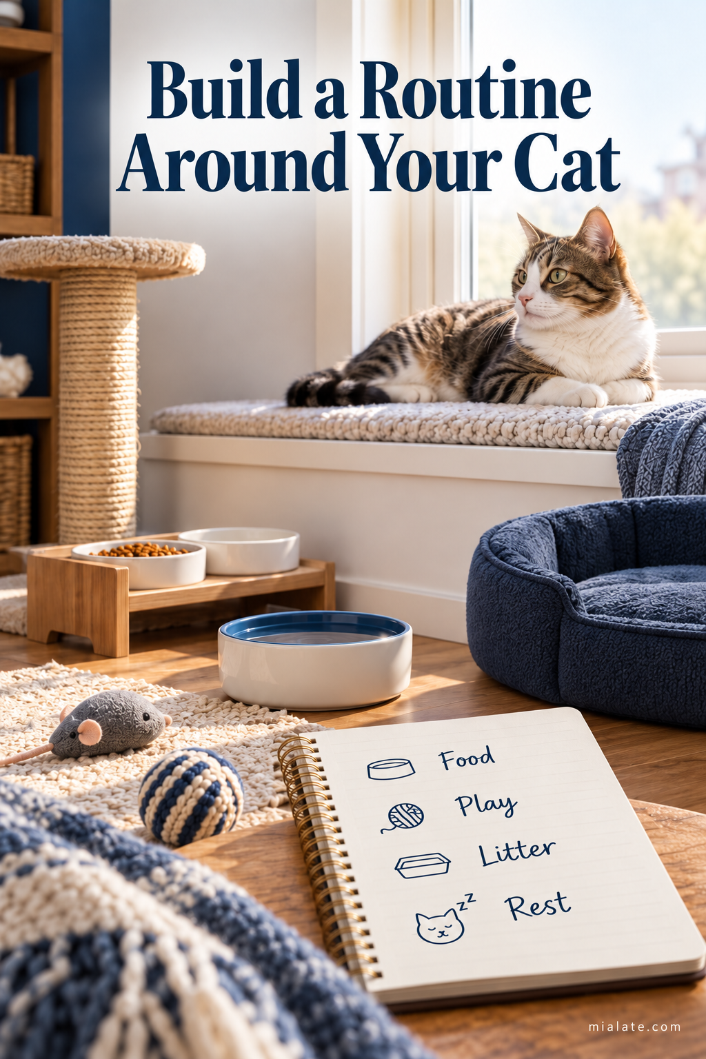 AI-created illustration for Build a Routine Around Your Cat — MiaLate
